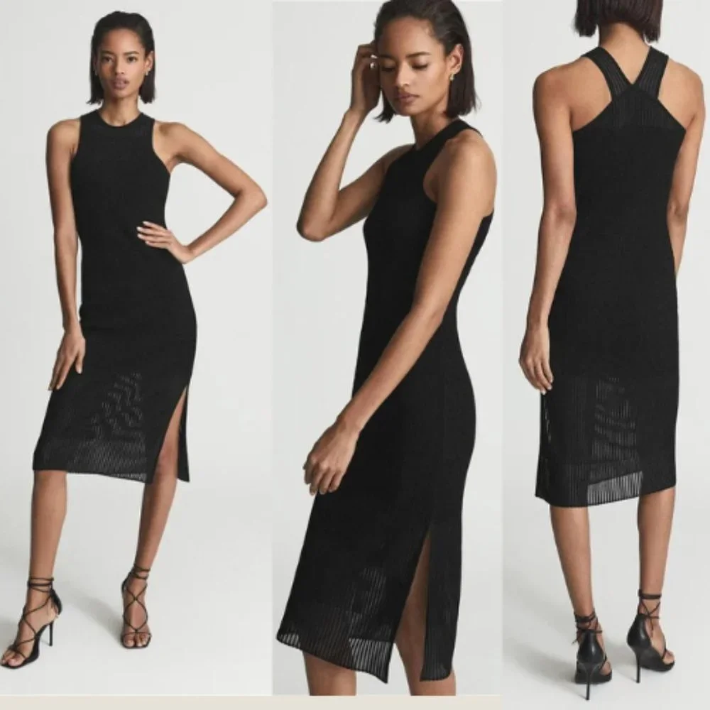 New! Reiss Aurelia Sheer Stripe Knit Bodycon Dress nwt 17484
